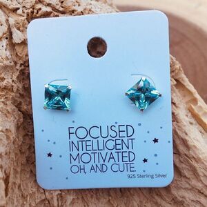 Sterling crystal square blue earrings